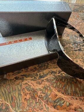 Prada Men’s Black and Silver Shield Sunglasses